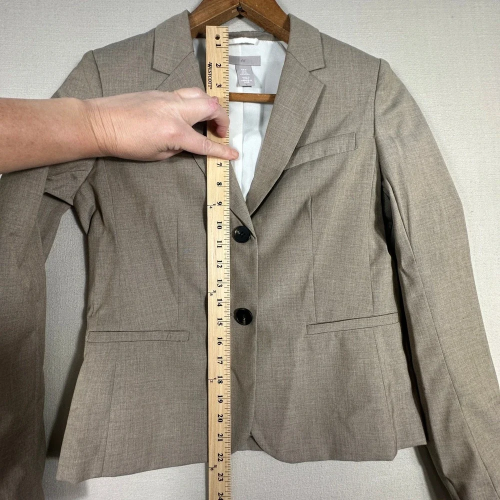 H&M Blazer Jacket Womens XS Taupe Brown Two Button Tailored Professional
